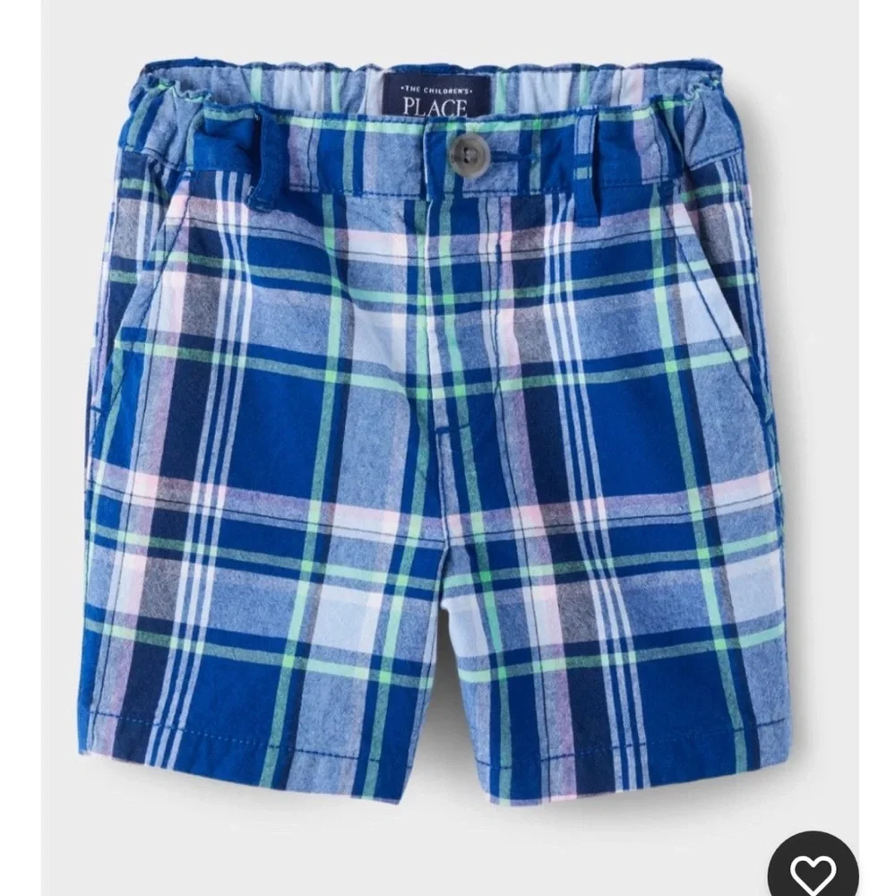 The Children's Place Boy's Shorts Adjustable Waist Blue Plaid Casual Size 4T
